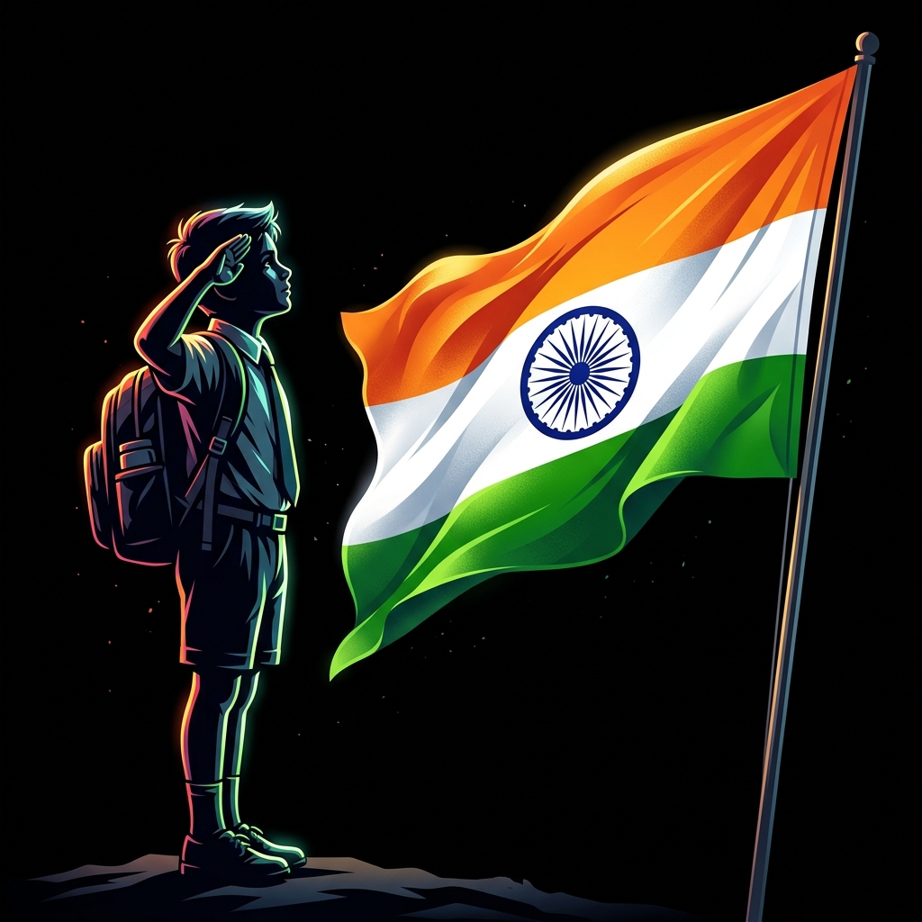Student Saluting National Flag